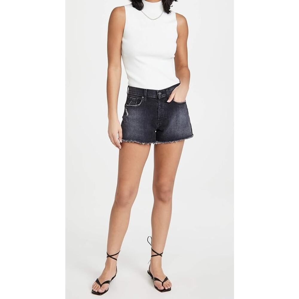 NWT- 7 For All Mankind Women's Monroe‎ Cutoffs Shorts in Eclipse Black Size:24